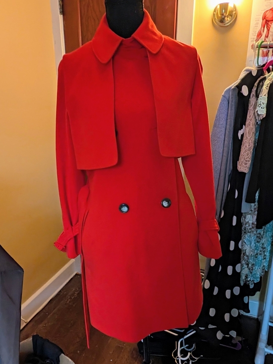 Topshop Jackets & Blazers - Topshop Red Double-Breasted Pea Coat with Capelet And Belt